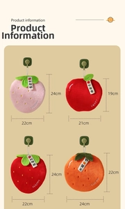 Size guide for fruit coral fleece towels with dimensions and hanging hook details