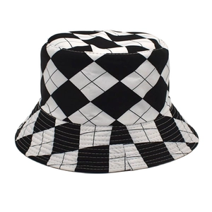 Close-up of black and white checkerboard fisherman hat showing fabric texture