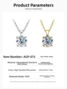 Detail view of 1ct moissanite S925 sterling silver necklace with classic four-prong setting