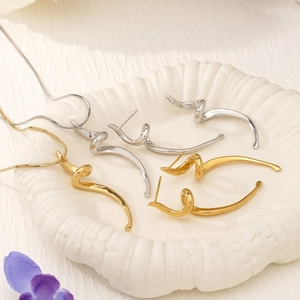 Stainless Steel Necklace And Earrings Twisted Geometric Line Abstract PVD Plated Waterproof Minimalist Elegant Fashion Women
