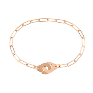 18k gold plated stainless steel paperclip chain bracelet with interlocking handcuffs