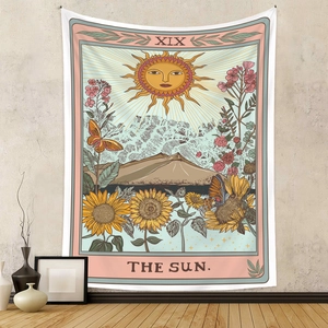 Arazzo da parete Tarot Il Sole retrò con girasoli per decorazione murale interna