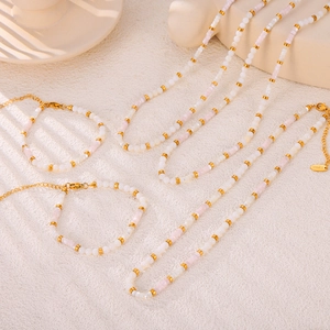 French style shell beaded jewelry set with gold stainless steel necklaces and bracelet