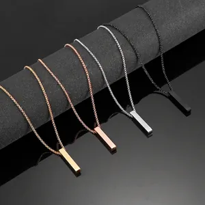 Minimalist Geometric Vertical Bar Pendant Necklace Polished Stainless Steel Jewelry For Men Women Titanium Steel Accessories