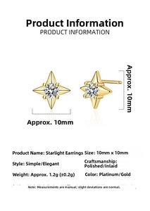 Dettaglio delle dimensioni 10x10mm per orecchini a stella dorati con pietra centrale
