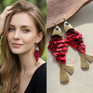 Fish Shape Shell Tassel Dangle Earrings With 925 Sterling Silver Earring Post Vintage Chinese Style For Women
