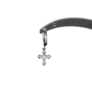 Silver cross hoop earrings in titanium steel with sparkling white cubic zirconia