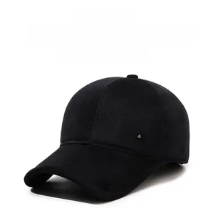 Detail of warm winter baseball cap with metal Donatella logo and ear protection