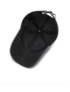 Internal view of mesh baseball cap showing breathable fabric and adjustable strap