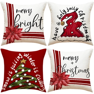 Weihnachts Kissenbezug Dekokissen Leinen Rot Weihnachtsstern Feiertag Heim Sofa Dekoration Festlich