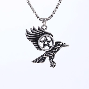 Vintage silver soaring eagle pendant with pentagram star on a classic box chain
