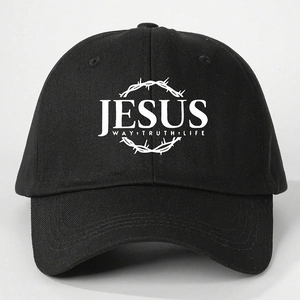 Adjustable black cotton baseball cap with Jesus print for sun protection and travel