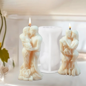Romantic couple hugging candle silicone mold with rose base for DIY fragrance gifts