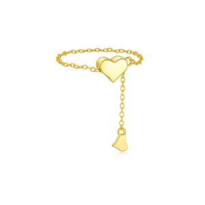 Elegant gold S925 sterling silver chain ring featuring a dangling heart charm and zircon