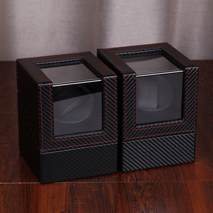 Single automatic watch winder in black carbon fiber PU leather with red stitching detail