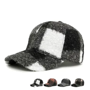 Plaid Polyester Lamswol Baseballpet Geruite Boucle Winter Warme Hoed Voor Dames Heren Outdoor Casual Verstelbaar