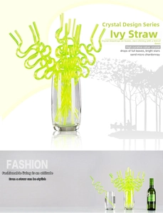 Close-up of curly fluorescent PET straws in various spiral vine shapes for cold drinks