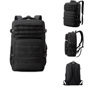 Tactical black outdoor backpack with MOLLE system and breathable shoulder straps