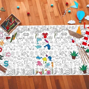 Kids underwater world DIY coloring tablecloth with dolphin and sea creature patterns
