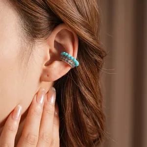 Set di orecchini vintage con perle cave in argento retrò e finitura blu turchese