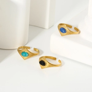 Adjustable 18k gold plated titanium steel rings with natural stone inlays for women