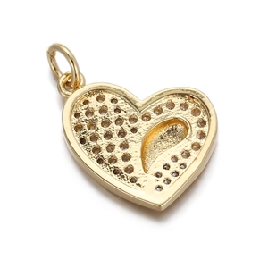 18K gold-plated copper heart pendant with textured finish and cubic zirconia inlay