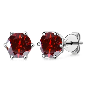 S925 sterling silver stud earrings with 1 carat round cut red moissanite in classic 6-prong setting