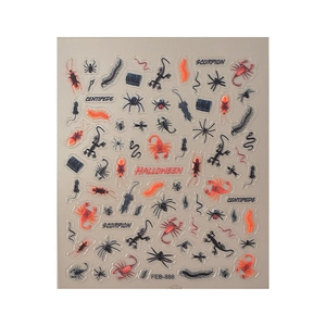 3D Halloween nail stickers with realistic orange and black insects and creepy reptiles