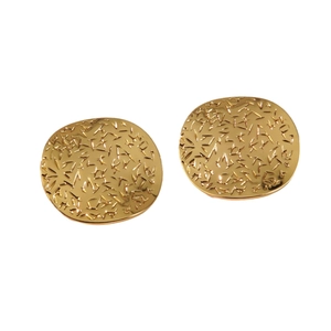 French vintage geometric gold stainless steel round earrings with triangle textures