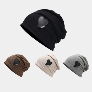 Berretto In Maglia Di Cotone Con Patch In Pelle A Cuore Autunno Inverno Caldo Traspirante Tempo Libero Street Cap Per Donne Uomini