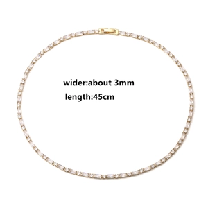 Detail of 45cm 18k gold plated geometric necklace with zircon stones and 3mm width info