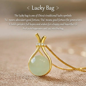 Minimalist Titanium Steel Lucky Bag Pendant Necklace Gold Plated Box Chain With Green Artificial Jade Rhinestone For Women Jewelry
