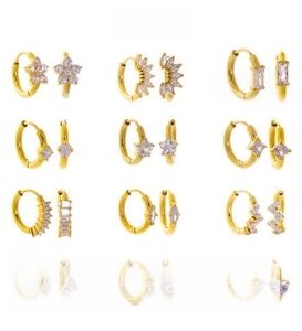 Présentation détaillée de neuf styles de boucles d'oreilles en or et zircon en grille