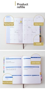 Detail view of the 2026-2027 planner pages showing daily records and water intake tracking