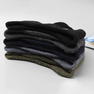 Men's winter ribbed knit beanie hats set in five colors with warm fleece lining