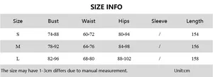 Detailed size guide table for women's backless summer dress in centimeters