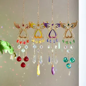 Set of 4 crystal angel suncatchers with metal wings and rainbow prism crystals