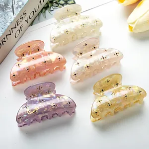 5-piece set of shimmering 6cm large hair claw clips with rhinestones in assorted colors