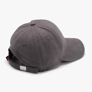Dark grey letter embroidered baseball cap in brushed cotton twill with metal buckle
