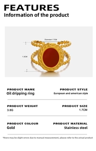 Detailed size chart for the gold-plated oval enamel ring with 17mm inner diameter