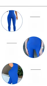 Détail du body de yoga bleu roi côtelé montrant la coupe et les courbes des fesses