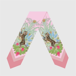 Women Satin Scarf Tiger Tropical Floral Pattern Narrow Thin Long Streamer Scarf For Hair Bag Handle Handle Wrap Decoration