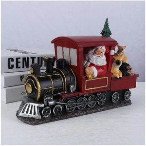 Festive Santa Claus on a Christmas train resin ornament for home holiday decor