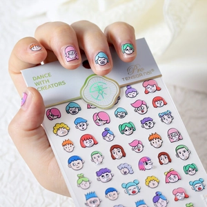 Stickers à ongles 3D avec perles blanches et motifs de personnages de dessins animés