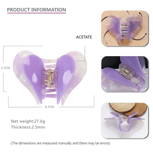 Elegant purple heart-shaped acetate hair claw clip with marble texture for women