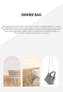 Close-up of sparkling silver rhinestone bucket bag with metal chain and arc handle