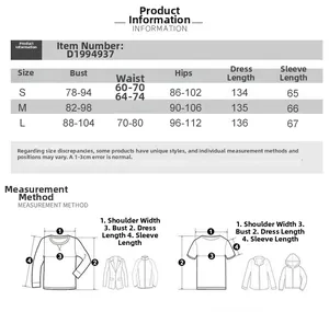 Detailed size chart for the off-shoulder cutout dress showing measurements for S, M and L