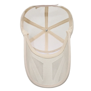 Beige breathable mesh baseball cap for men featuring a hollow-out visor and outdoor sun protection