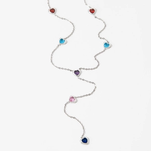 Minimalist Y-shaped 316L stainless steel necklace with multi-colored heart gemstones