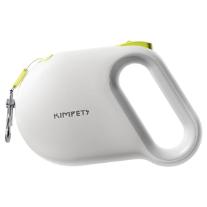 Ergonomic automatic retractable pet leash in white and fluorescent green for cats and dogs